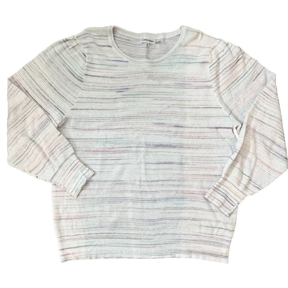 Calvin Klein Women's White Ribbed Pastel Space Dye Sweater Size XL Purple Gray